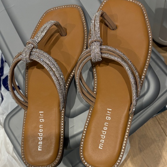 Madden Girl Shoes - Madden Girl Tan and Silver Sandals